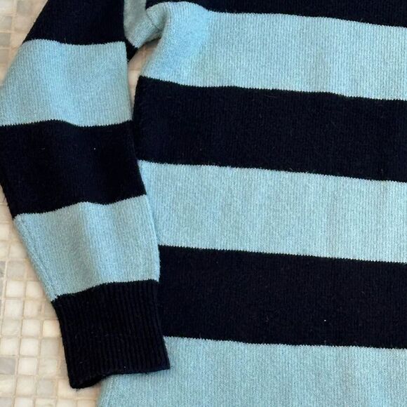 Ann Taylor Loft Long Sleeve Turquoise Navy Striped Turtleneck Sweater - Picture 3 of 9